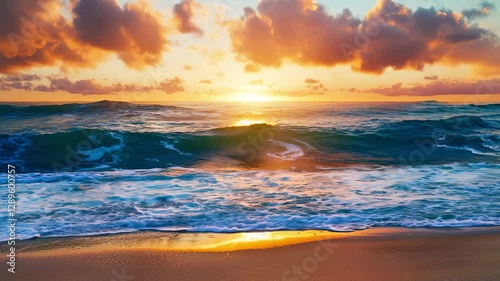 Golden Sunset Over Ocean Waves - Made with Generative AI