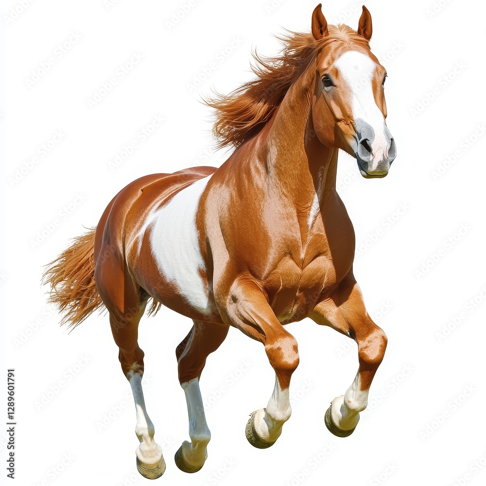 Fototapeta premium A horse isolated on a white background, cut out to emphasize its graceful form and strength, showcasing the beauty and elegance of the animal in a clean, minimalist style.
