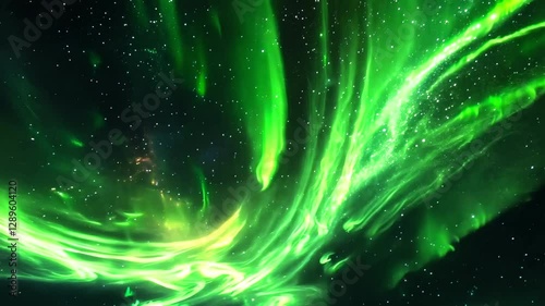 Luminous Green Aurora Waves in Night Sky - Made with Generative AI
