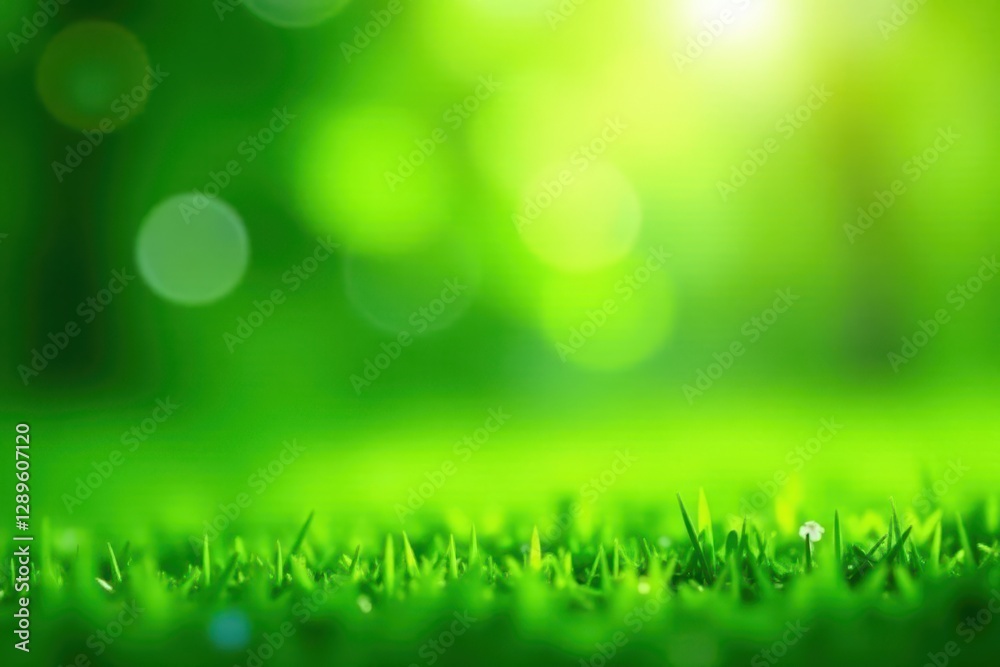 Obraz premium Green bokeh background, vibrant world in grass , renewable energy, planet