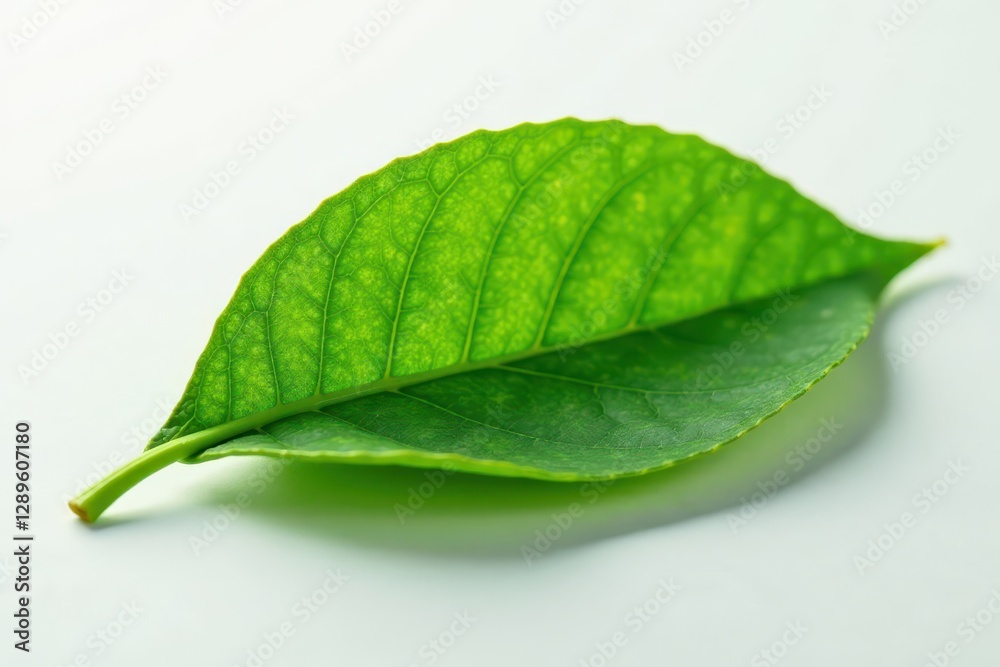 Fototapeta premium Intact green tea leaf, crisp edges, smooth surface , shot, asset