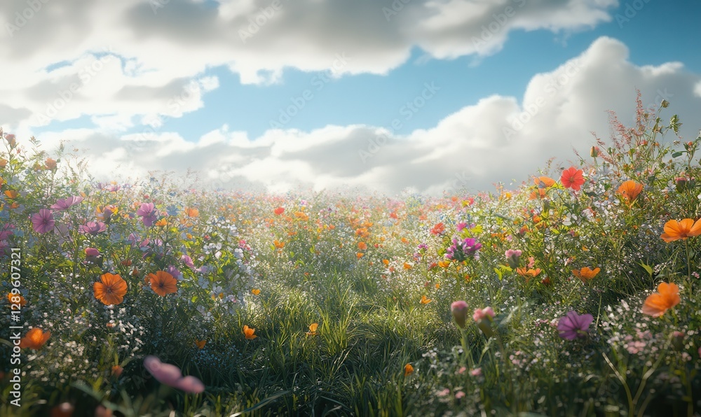 Beautiful field of wildflowers under bright sunlight, creating a colorful natural landscape Beautiful field of wildflowers under bright sunlight, creating a colorful natural landscape