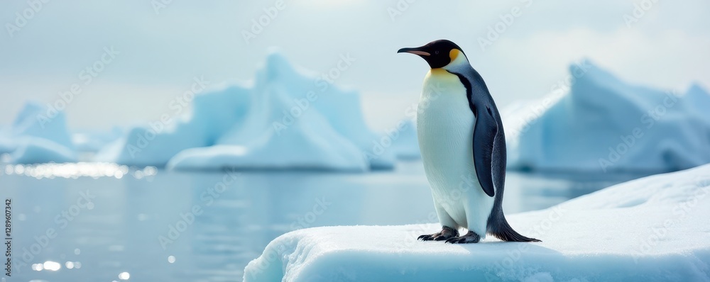 Obraz premium Majestic emperor penguin upright on ice floe, powerful stance , standing, wildlife photography