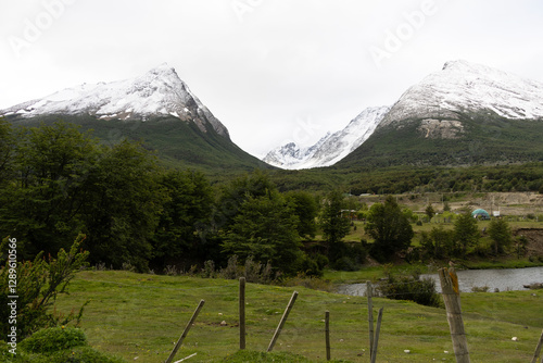 Wonderful landscape composed of a distinct mountain formation covered in snow