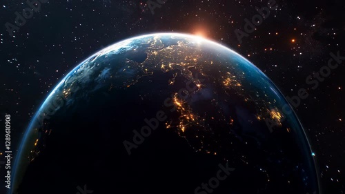 Dramatic Night View of Planet Earth from Orbit - Made with Generative AI