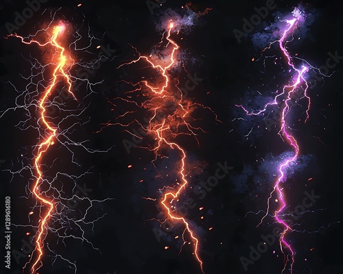 High-resolution lightning bolts with glowing plasma, adding energy to dynamic designs