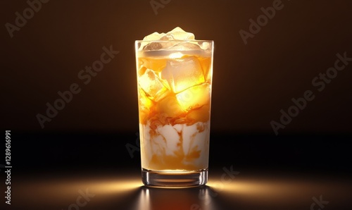 Wallpaper Mural Elegant cocktail in a tall glass with ice and creamy layers illuminated by soft ambient lighting, creating a refined and appetizing beverage visual, Torontodigital.ca