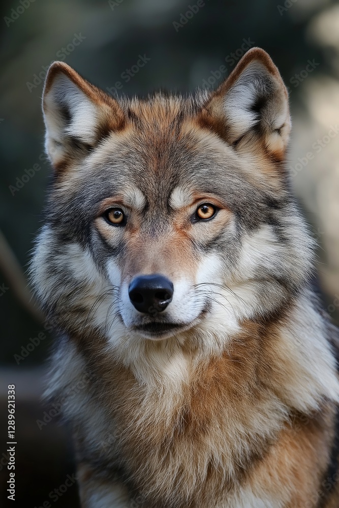 A striking portrait of a majestic wolf, showcasing its powerful gaze and captivating presence. A striking portrait of a majestic wolf, showcasing its powerful gaze and captivating presence.