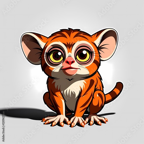A wide-eyed baby tiger cub with oversized round glasses, sitting on a pale gray surface casting a soft shadow / Un cachorro de tigre de ojos grandes con gafas redondas de gran tamaño photo
