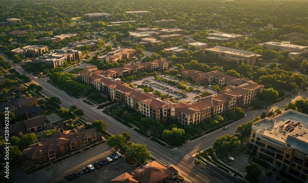 Fototapeta premium Ultra-realistic aerial images of hotels in Denton, Texas, capturing the city's details.