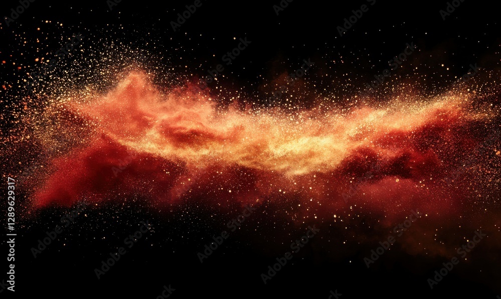 Dynamic particle explosion in shades of red and gold, captured mid-motion against a dark background, illuminated by glowing highlights, powerful and striking, Dynamic particle explosion in shades of red and gold, captured mid-motion against a dark background, illuminated by glowing highlights, powerful and striking,