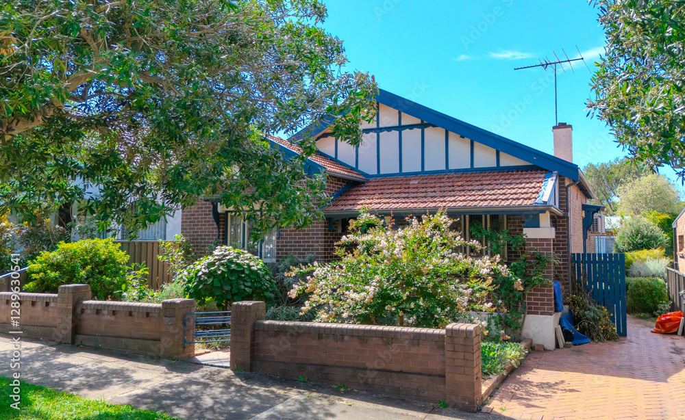 Drone Aerial View of an inner western Sydney Suburban residential Brick house in Sydney NSW Australia Drone Aerial View of an inner western Sydney Suburban residential Brick house in Sydney NSW Australia