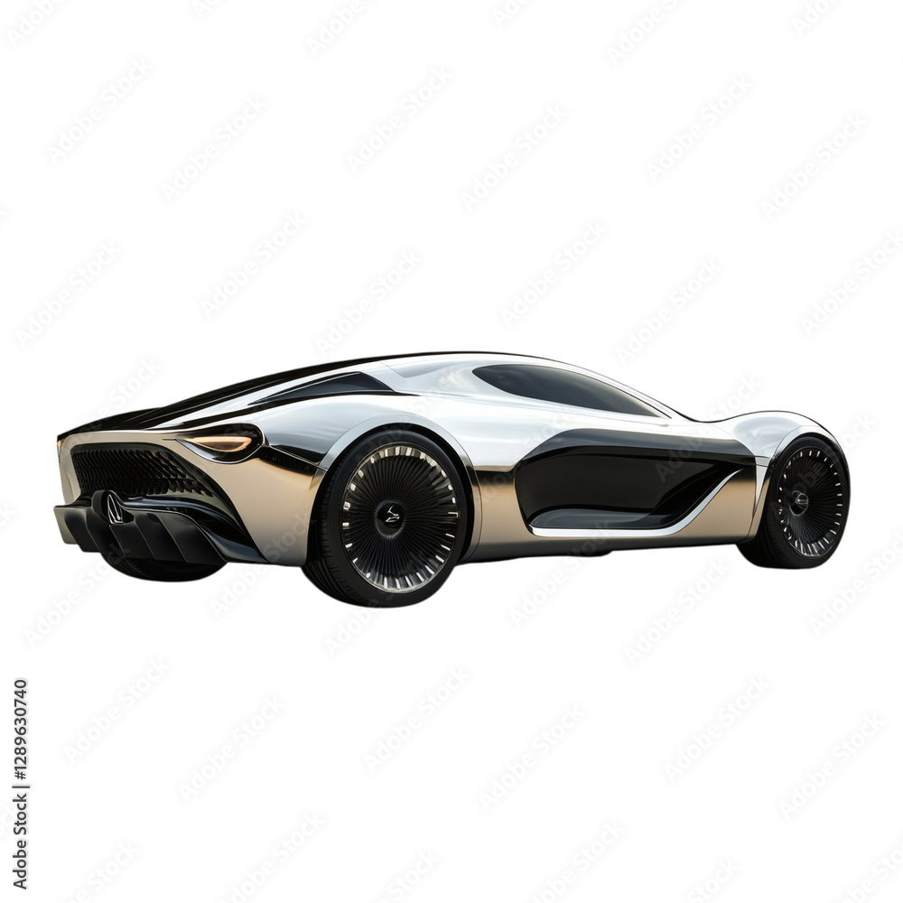 Futuristic White and Black Sports Car Isolated on Transparent Background Futuristic White and Black Sports Car Isolated on Transparent Background