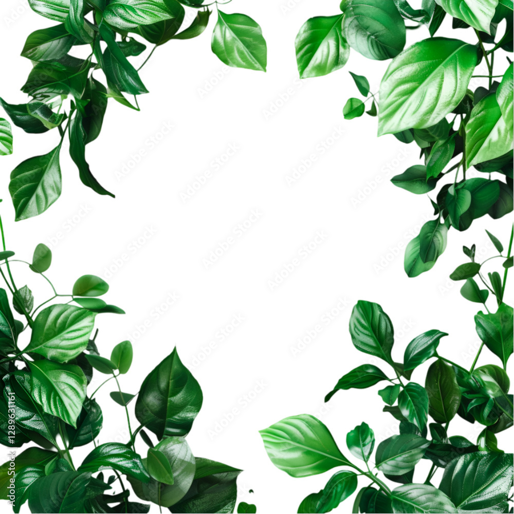 Lush Green Leaves Frame Natural Border Black Background Lush Green Leaves Frame Natural Border Black Background