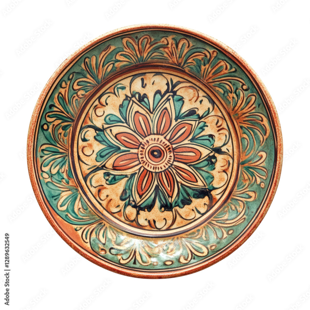 Decorative Ceramic Plate with Flower Design Isolated on Transparent Background Decorative Ceramic Plate with Flower Design Isolated on Transparent Background