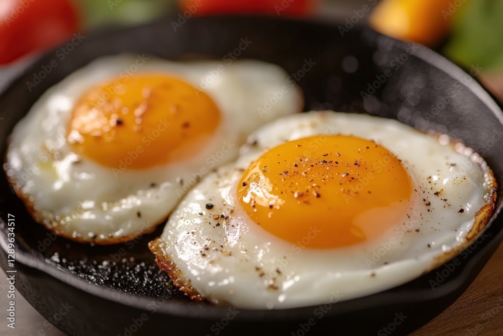 two fried Eggs in a pan two fried Eggs in a pan
