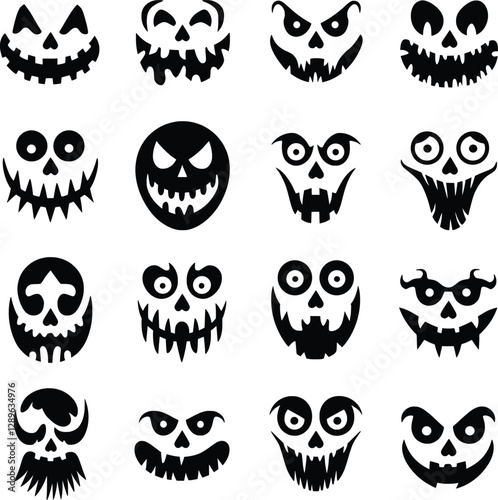 "Scary Halloween Faces Clipart, Spooky, Creepy, Evil Jack-o'-Lantern Expressions