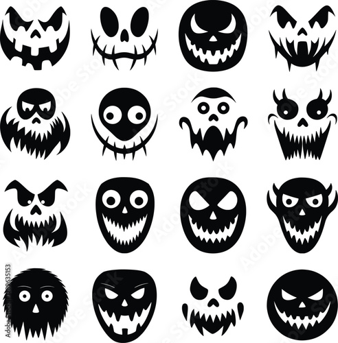 "Scary Halloween Faces Clipart, Spooky, Creepy, Evil Jack-o'-Lantern Expressions