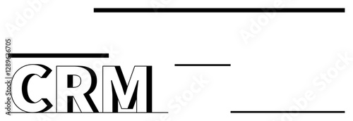 Bold CRM text accentuated by geometric horizontal lines in black. Ideal for business strategies, communication, data analysis, software systems, marketing design, brand focus, abstract line flat