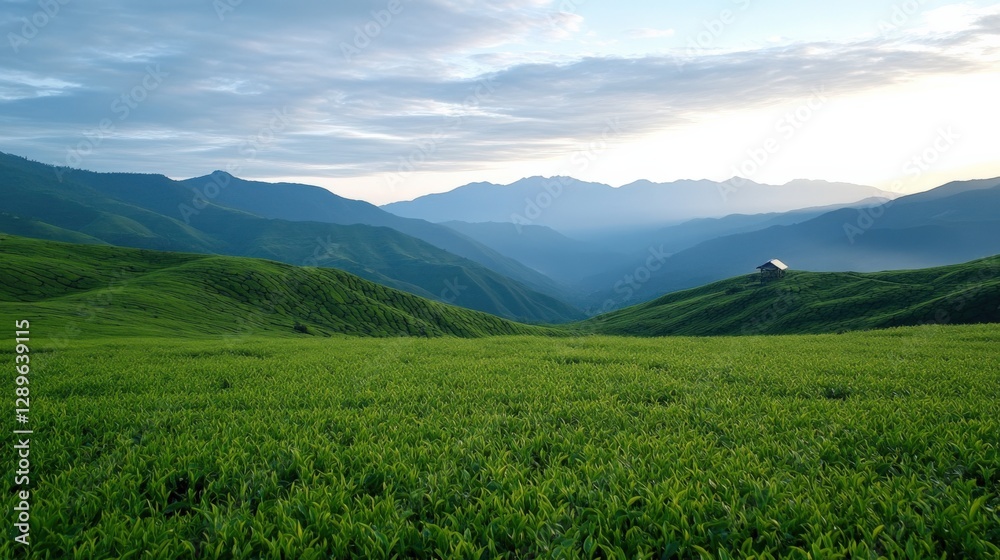 Scenic Green Landscape with Distant Mountains Scenic Green Landscape with Distant Mountains
