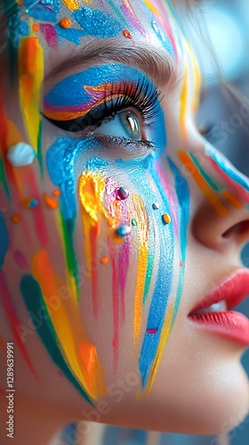 Woman with colorful face paint photo