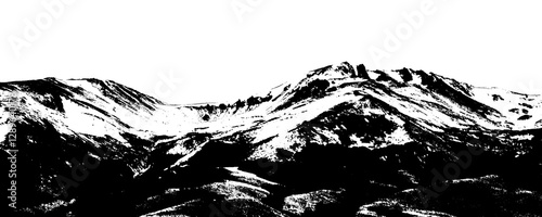 Snowy mountains over meadow landscape isolated graphic