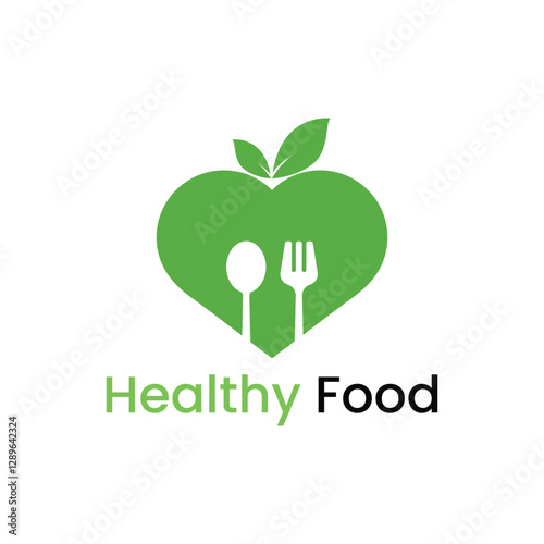 healthy food logo, leaf logo, spoon fork logo with heart