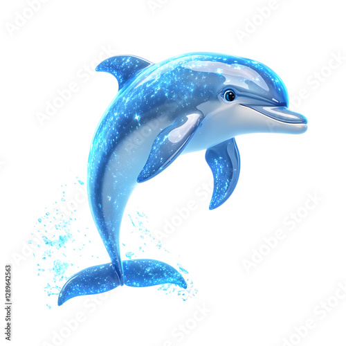 Wallpaper Mural Fluffy 3D Cartoon Dolphin with Glowing Blue Highlights Isolated on Transparent Background Torontodigital.ca
