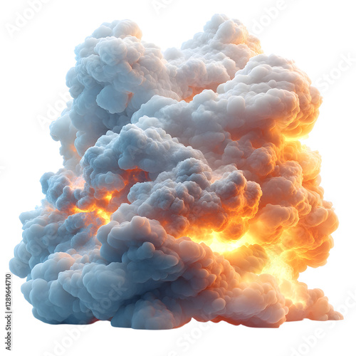 A Fluffy 3D Cartoon Cloud with Radiant Glowing Edge Isolated on Transparent Background