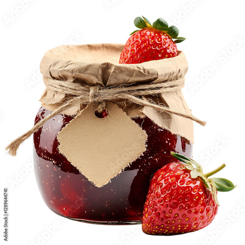 A Jar of Homemade Strawberry Jam with Strawberries Isolated on Transparent Background photo