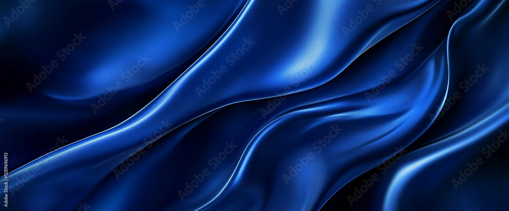 Fototapeta premium Close-up of smooth blue satin fabric with flowing curves, symbolizing elegance, luxury, and sophistication in a soft, serene atmosphere