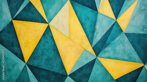 Abstract Geometric Teal and Yellow Triangles Contemporary Art Design photo