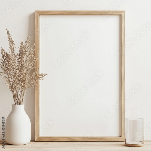 Blank Poster Mockup with Pampas Grass and Minimalist Decor