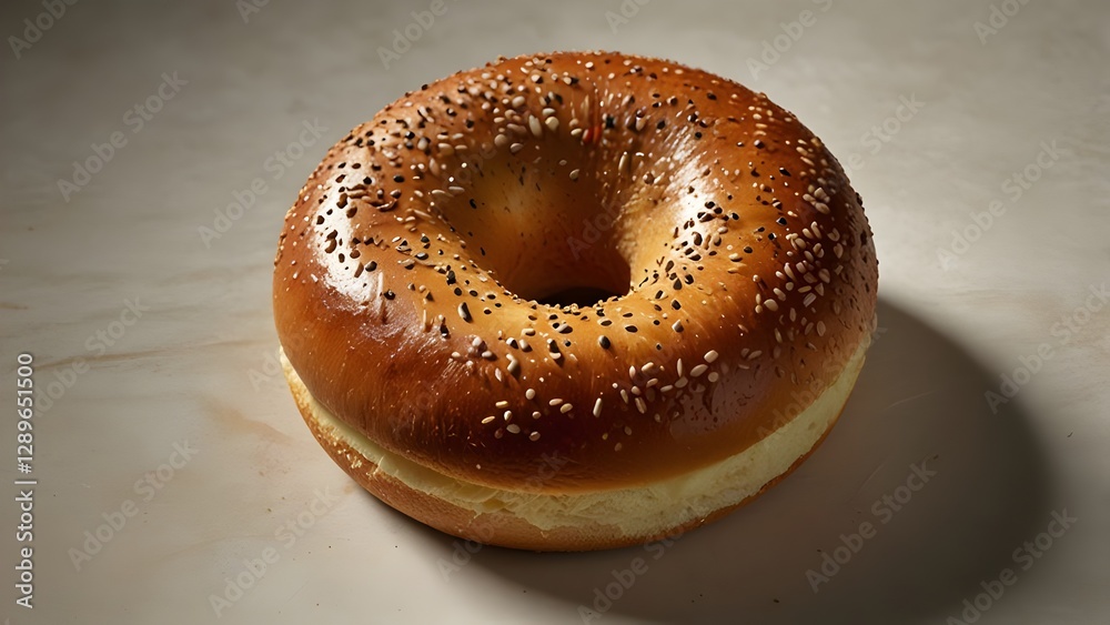 Perfectly round bagel with golden crust Perfectly round bagel with golden crust