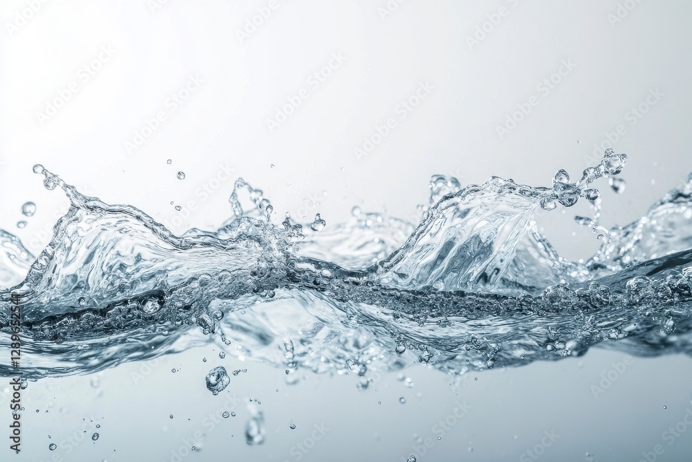 Closeup of Water Splashes and Ripples on White Background Closeup of Water Splashes and Ripples on White Background