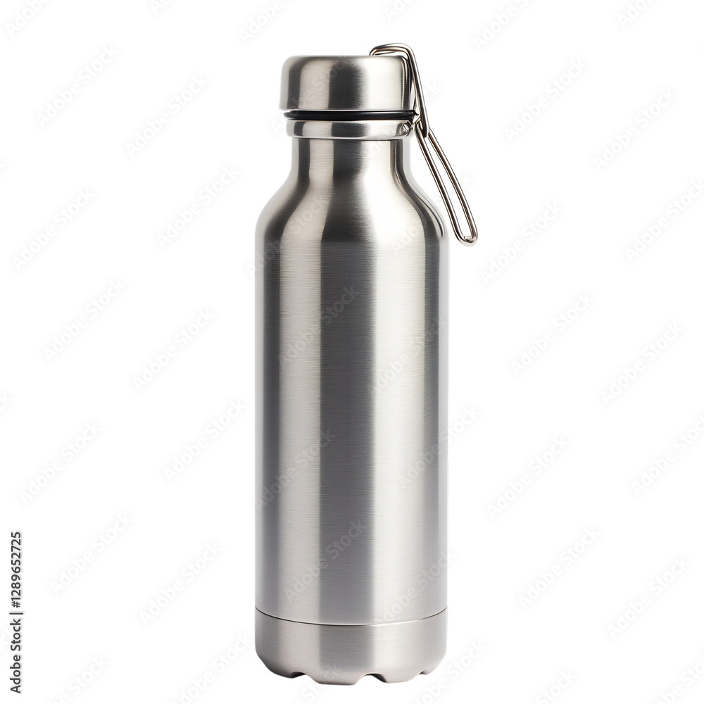 Thermos Stainless Steel Water Bottle with Cara Handle Isolated on Transparent Background Thermos Stainless Steel Water Bottle with Cara Handle Isolated on Transparent Background