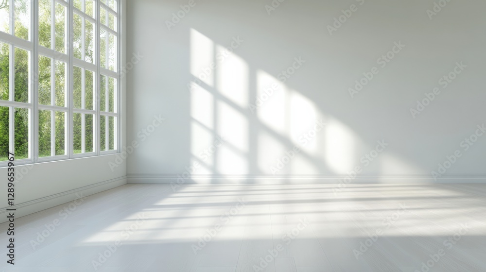 Bright empty room with large window and sunlight Bright empty room with large window and sunlight