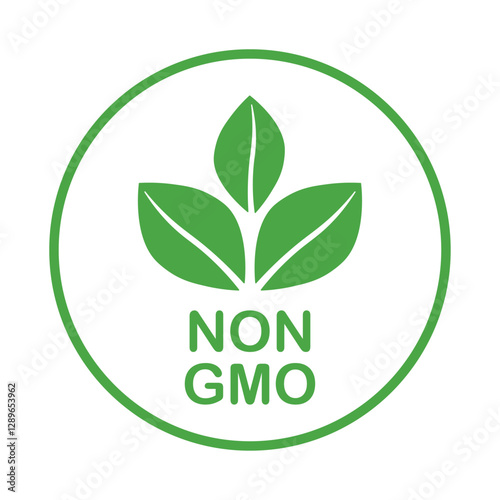 Non GMO label. GMO free icon. Healthy organic food concept. No GMO design element for tags, product packag, food symbol, emblems, stickers. Vegan, bio. Vector illustration. Organic, bio, eco symbol.