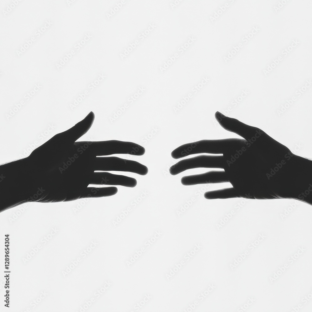 Silhouetted Hands Reaching Out on White Background Silhouetted Hands Reaching Out on White Background