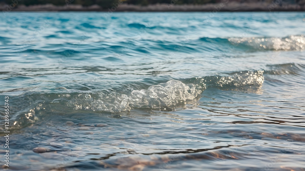 Waves gently lapping the shore, creating a serene and peaceful scene by the water's edge. Waves gently lapping the shore, creating a serene and peaceful scene by the water's edge.