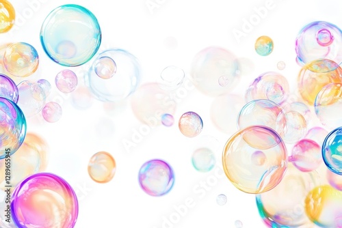 Iridescent Soap Bubbles on White Background