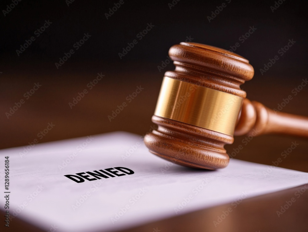 Court Gavel on Document Marked Denied Court Gavel on Document Marked Denied