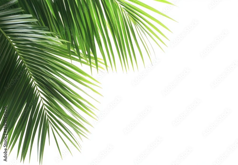 Lush Green Palm Fronds on White Background Lush Green Palm Fronds on White Background