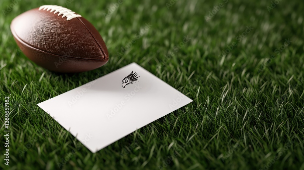 Obraz premium american football on grass with blank card