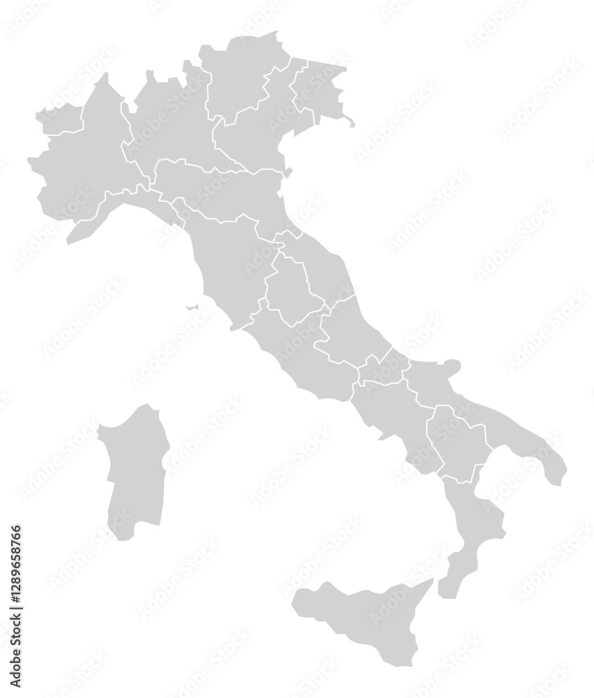 Obraz premium Grey with White Outline Italy Map with District Borders Europe Country
