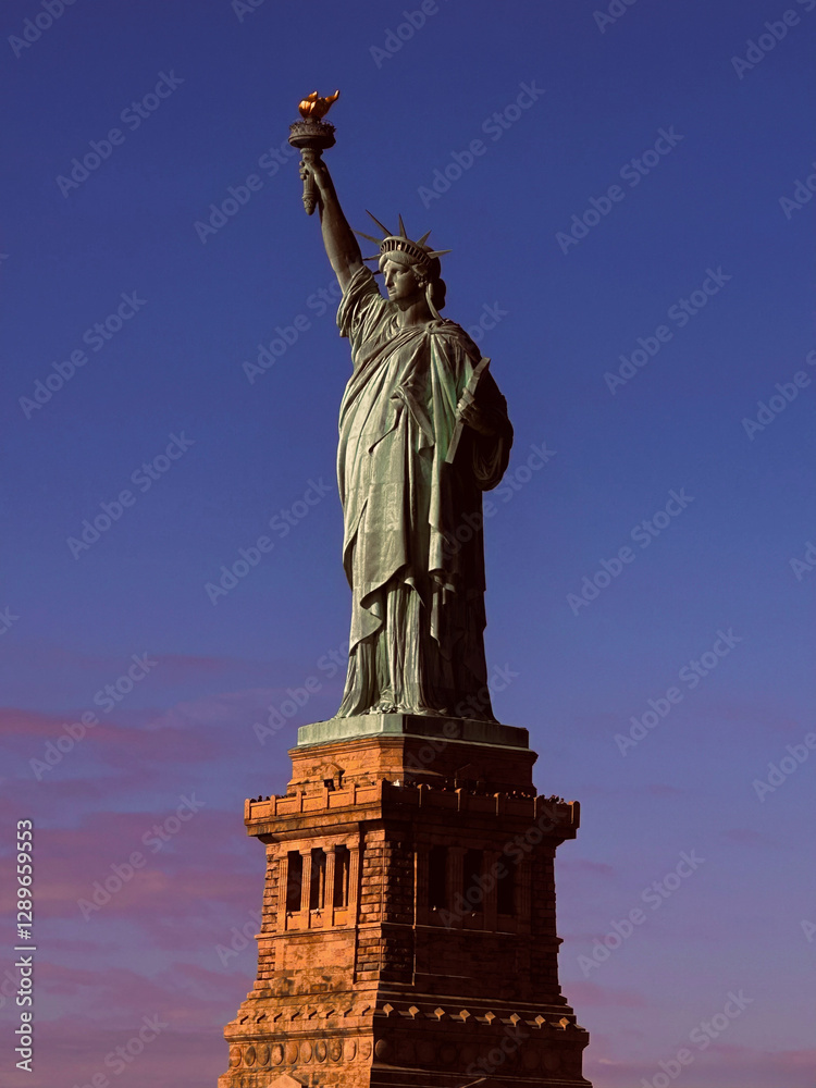 Obraz premium statue of liberty new york city at sunset