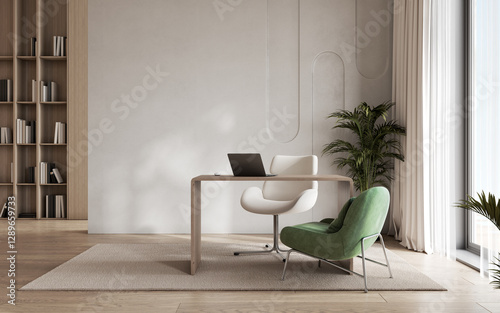 Fototapeta Naklejka Na Ścianę i Meble -  Stylish interior with table and office chair, copy space in modern office concept, 3D Rendering