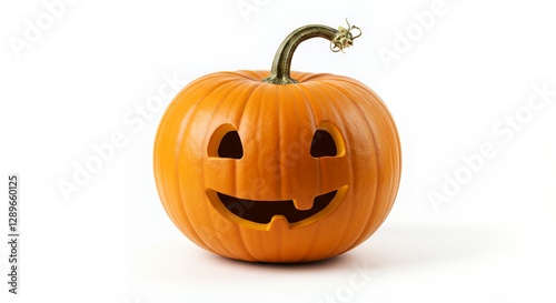 A carved pumpkin with a smiling face, commonly used for Halloween decorations.