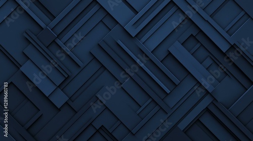 Dynamic abstract navy blue banner showcasing innovative 3D technology elements for modern business presentations.