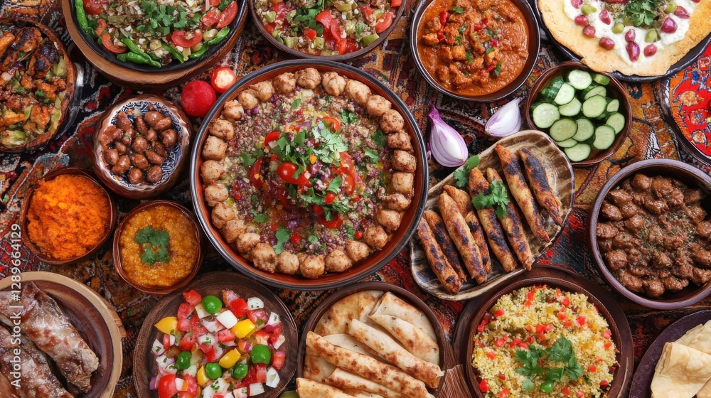 Fototapeta premium Colorful Display of Traditional Dishes on a Decorative Table